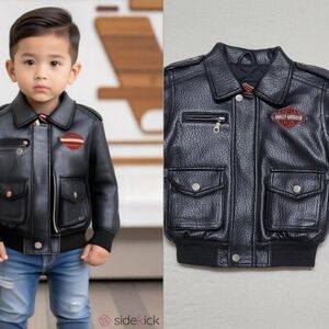 Harley Davidson Vintage 90s Boys 3T Black Pebbled Faux Leather Bomber Jacket